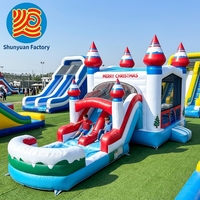 Château Gonflable de Noël Facile à Installer, Maison de Rebond Gonflable avec Toboggan pour Location Commerciale, Jeu Gonflable