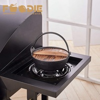 Panci Besi Cor Hitam Berlapis Minyak untuk Luar Ruangan dengan Tutup Kayu, Model Dutch Oven Jepang