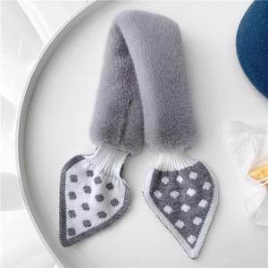 Élégant foulard carré long d'hiver pour filles, doux <span class=keywords><strong>en</strong></span> peluche tricotée, <span class=keywords><strong>fausse</strong></span> <span class=keywords><strong>fourrure</strong></span>, hijabs tendance avec des points noirs <span class=keywords><strong>en</strong></span> polyester - Product Image 5