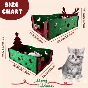 Christmas Style Foldable Felt Cat Bed Cave with Reindeer & Tree Design <b>Removable</b> & Washable <b>Box</b> for Cats & Dogs - Product Image 6