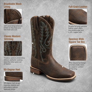 Bottes <span class=keywords><strong>de</strong></span> cowboy occidentales mi-mollet pour femmes, <span class=keywords><strong>en</strong></span> cuir <span class=keywords><strong>de</strong></span> vachette, à bout carré, à enfiler, semelle extérieure <span class=keywords><strong>en</strong></span> caoutchouc antidérapante, doublure <span class=keywords><strong>en</strong></span> soie <span class=keywords><strong>de</strong></span> <span class=keywords><strong>lait</strong></span>, toutes saisons - Product Image 3