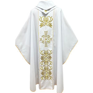 مطفي البوليستر الأبيض Vestment مع <span class=keywords><strong>orphrey</strong></span> عالية الجودة - Product Image 4