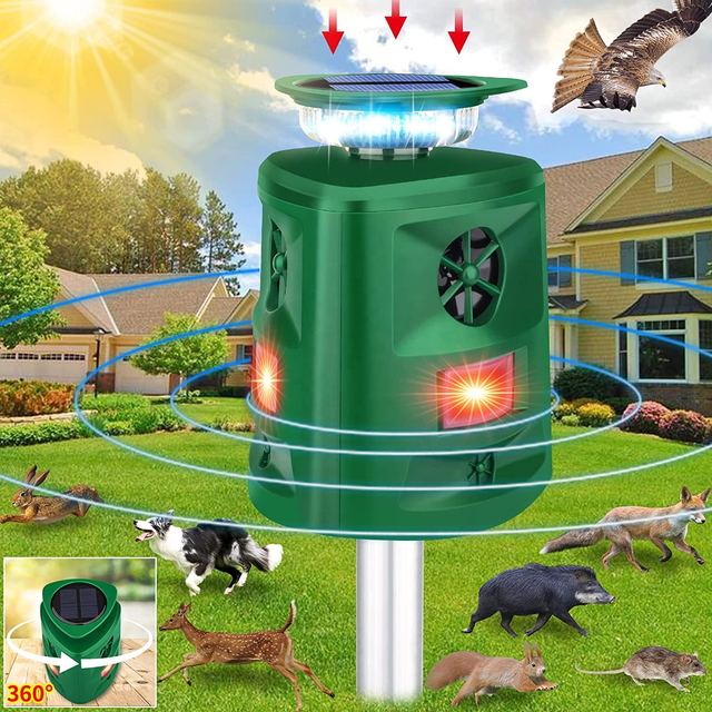 Chingyoo Solar Ultrasonic Animal Repeller Motion Sensor Flashing Light Animal Control for Outdoor