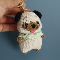 Porte-clés en crochet fait main, chien corgi, pékinois, poupée animale en crochet, breloque, porte-clés tricoté, pendentif, chiot amusant, porte-clés en peluche