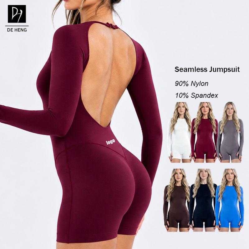 2026 Seamless Long Sleeve Backless Yoga Jumpsuit With 4-Way Stretch Quick Dry Activewear Fitness Jumpsuit