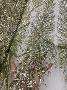 Robe de soirée florale en dentelle, paillettes, perles de luxe, tissu en dentelle, paillettes, perlée, au bord de la cour - Product Image 6