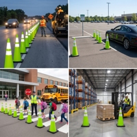 Cône de signalisation SMT incassable en PVC souple vert de 90 cm (36 po) à retour rapide, deux pièces, robuste, résistant au vent, haute intensité, conforme EN13422