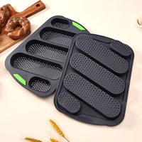 Moule à pain rectangulaire en silicone de qualité alimentaire à 5 cavités avec double poignée, antiadhésif, résistant au four, pour baguettes longues et pain français