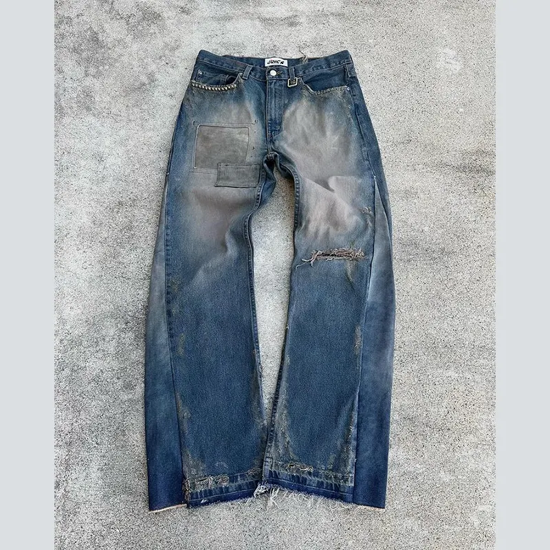 DIZNEW OEM vente en gros vêtements pour hommes 2024 Original denim lavé jeans nouvelle marque de rue jeans hommes taille 32-30