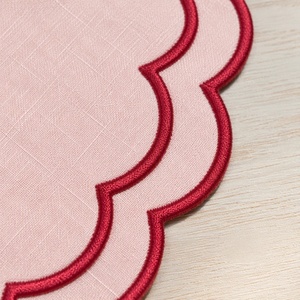 Wholesale 100% Organic Cotton Napkin Set Double Embroidered Edge Table <b>Linens</b> Classic Handmade <b>Placemat</b> Natural for wedding - Product Image 2