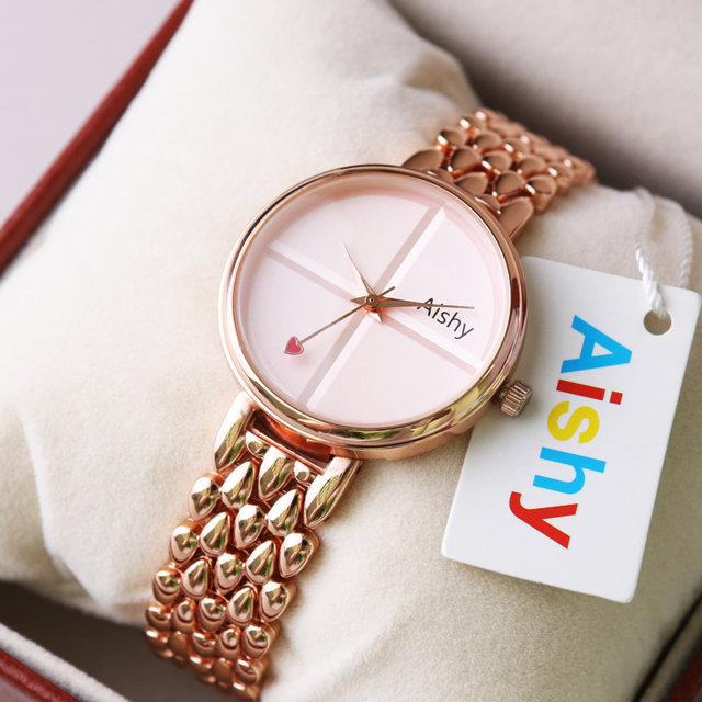 Aishy Rose Gold Silver Women Dress Watches Female Ladies Face Dial Wristwatches Clock for Student and Girls Gift High Quality
