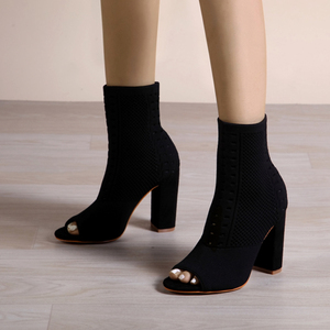 Bottes européennes pour femmes, sexy et tendance, orange, design personnalisé, bout ouvert, en tissu, bottines à la cheville - Product Image 6