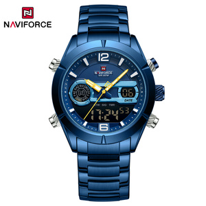 NAVIFORCE 9232 BEBEBE Montre de luxe à grand cadran en acier inoxydable Quartz Analogique pour hommes LCD Digital Luminous Handsl Montre-bracelet pour hommes - Product Image 2