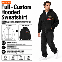 Sweat à capuche zippé personnalisé noir avec broderies et écussons, coupe oversize, en molleton de coton épais, style streetwear, vente en gros