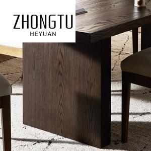 Moderna casa sala da pranzo <span class=keywords><strong>mobili</strong></span> 8 6 posti lungo rettangolare massiccio pannello spesso di quercia legno massello noce scuro macchia tavolo da pranzo - Product Image 3