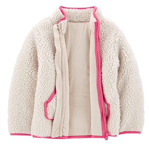 Fleece <b>Jacket</b> Solid Color Zipper Closure Stand Collar Pockets Thick Winter Casual Unisex Regular Length - Product Image 1