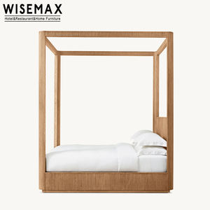 WISEMAX FURNITURE Cadre de <span class=keywords><strong>lit</strong></span> haut de gamme en bois de chêne <span class=keywords><strong>massif</strong></span> à quatre affiches King Mobilier de villa sculpté à la main Tête de <span class=keywords><strong>lit</strong></span> en bois - Product Image 4