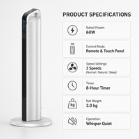 Ventilateur tour oscillant 35 pouces avec télécommande et contrôle tactile, 3 modes de ventilation, silencieux, minuterie 8 heures, affichage LED, ventilateur sur pied pour la maison