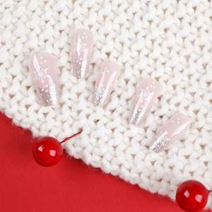 2025 noël petit flocon de neige hiver paillettes pré conçu vert rouge mignon court français pointe presse sur <span class=keywords><strong>ongle</strong></span> Stickon <span class=keywords><strong>ongle</strong></span> artificiel - Product Image 4
