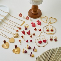 N&S Classic Valentijnsdag Geometrische Herdenkingsjuwelenset van RVS met 18K verguld goud voor dames: ketting, hanger en oorbellen