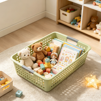 Panier de rangement rectangulaire en plastique à 3 tailles imbriquées avec poignées, bac de drainage pour jouets d'enfants, collations et articles ménagers divers