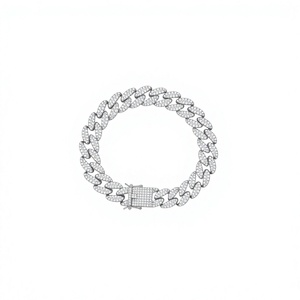 กำไลข้อมือเงินแท้ 925 แบบ Cuban Link ประดับเพชรซิคอนทรงกลม ดีไซน์หรูหราสำหรับทุกเพศ - Product Image 1