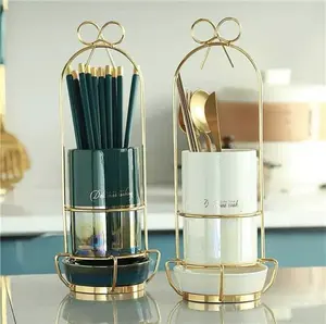 Роскошные столовые палочки с золотой подставкой для ресторана, ложка, ножи, цилиндр, керамический держатель для посуды