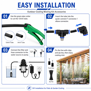 <b>DIY</b> Outdoor Misting Cooling System Accessories <b>Kit</b> with Mist Pipe, Fittings, Brass Nozzles & Pump for Backyard Patio - Product Image 4