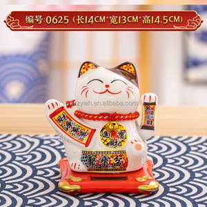 Chat porte-bonheur en céramique blanche Maneki Neko chat ondulant solaire émaillé de 6 pouces pour la maison ornement émail cadeau de noël décor - Product Image 5