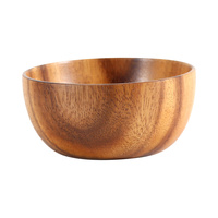 Bol à salade en bois d'acacia naturel, bol de service rond en bois pour salade de fruits, collations, cuisine, vaisselle de table
