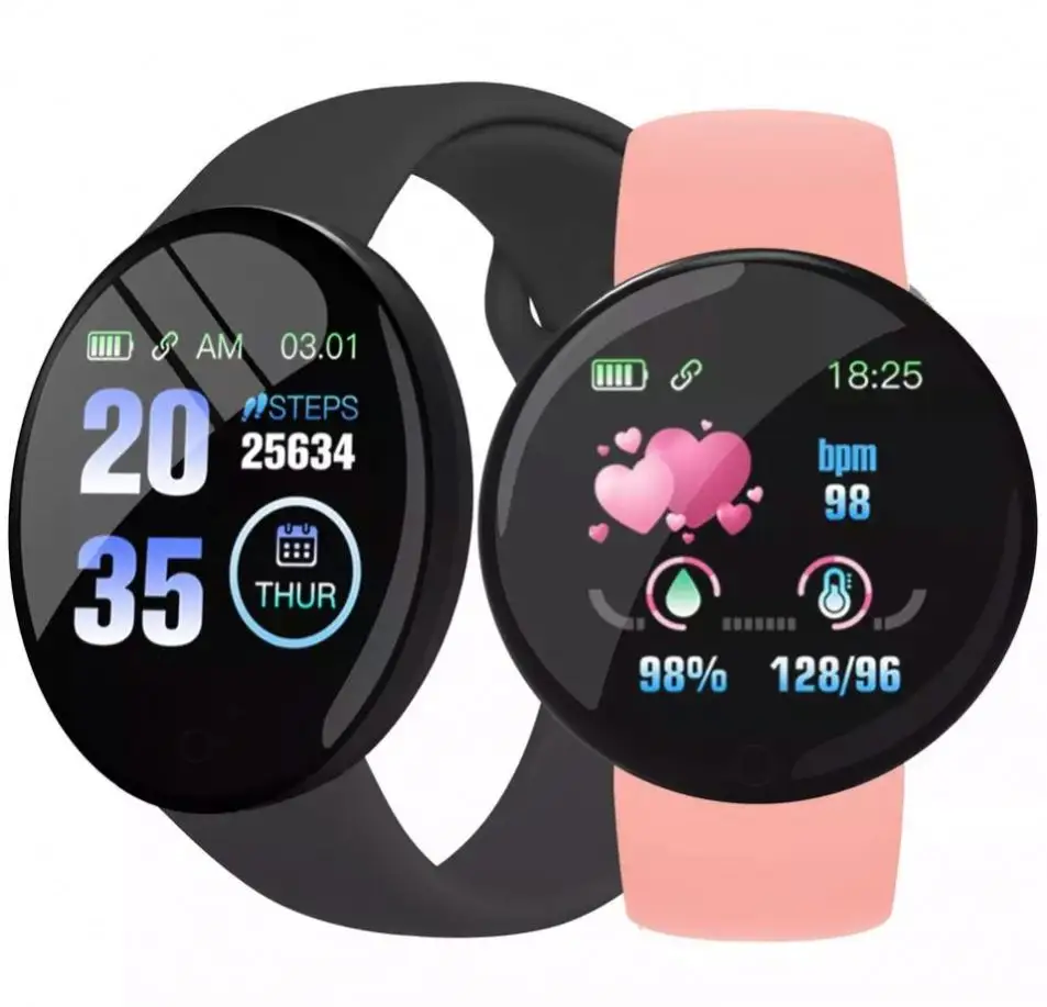 Jam tangan pintar D18 Pria Wanita, arloji cerdas D18 pelacak tekanan darah, Pedometer tahan air