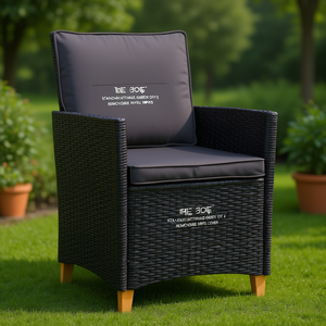 Chaise de jardin en rotin noir avec housses amovibles, mobilier d'extérieur au design contemporain, pieds tournés - Product Image 2