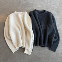 Pull en laine à manches longues surdimensionné avec logo personnalisé, tricoté, col rond, pull en coton pour homme