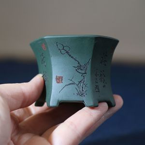 Maceta Hexagonal de Arcilla Morada para Bonsái, Hecha a Mano, Mini Macetas Grabadas - Product Image 2