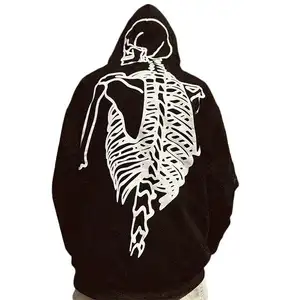 Hight qualidade logotipo personalizado hoodies esqueleto impressão impressão completa gráfico pullover oversized plus size hoodies dos homens