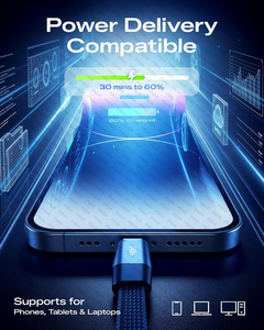 Cable USB C a USB C 2 en 1, 240W, Carga Rápida, Soporte para Teléfono Integrado, Cable Trenzado Tipo C de 1.5 Metros con Conector en T de 90 Grados - Product Image 5