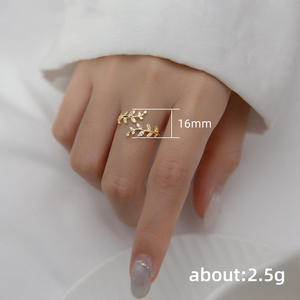 Anillo de hoja Vintage de nueva moda para mujer de Europa y América, anillo de dedo caliente de <span class=keywords><strong>Instagram</strong></span> frío, anillo principal de latón con apertura para damas - Product Image 5