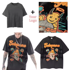 T-shirt gris surdimensionné pour homme, manches courtes, col rond, en jersey de coton, décontracté, avec impression de lettres et logo personnalisé sur le devant - Product Image 3