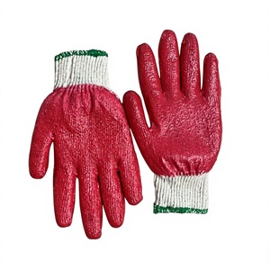 Gants tricotés résistants aux coupures en coton rouge enduit de latex, ambidextres, à manchette extensible, pour le nettoyage domestique et la protection - Product Image 1