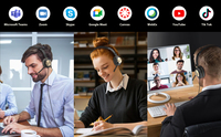 Headset kantor peredam kebisingan Ultra dengan mikrofon dengan panggilan tim, Headphone kantor