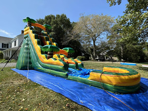 商業用30フィート18フィート高さ20フィートブローアップウォータースライドピンクジャンプ城ヤシの木インフレータブルウォーターパークスライド販売 - Product Image 5