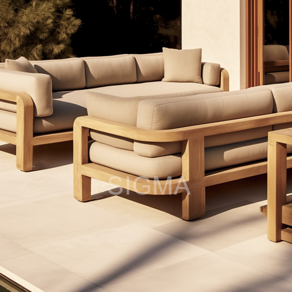 Newly Design Water-resistant Outdoor Furniture Garden Wooden Frame Outdoor Sofa Set Teak Wood Sofa
