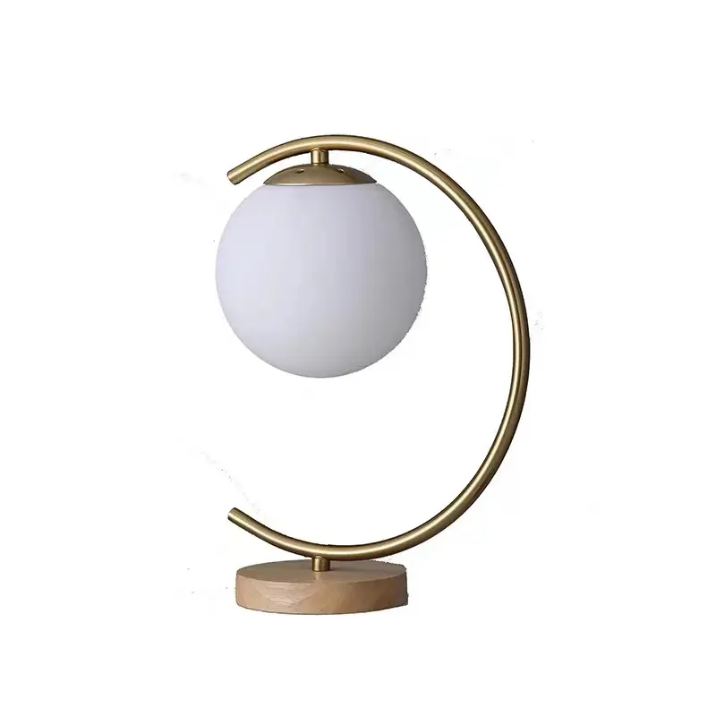 Messing Nachtkastje Lamp Moderne Glazen Bal Bureaulamp Goud Leeslamp Maan Vorm Metalen Tafellamp Voor Slaapkamer Leven R