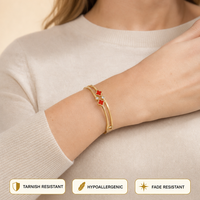 Bracelet double rang motif floral doré en acier inoxydable plaqué PVD sous vide, serti clos, pour femme, anti-ternissement, usage quotidien, faible MOQ