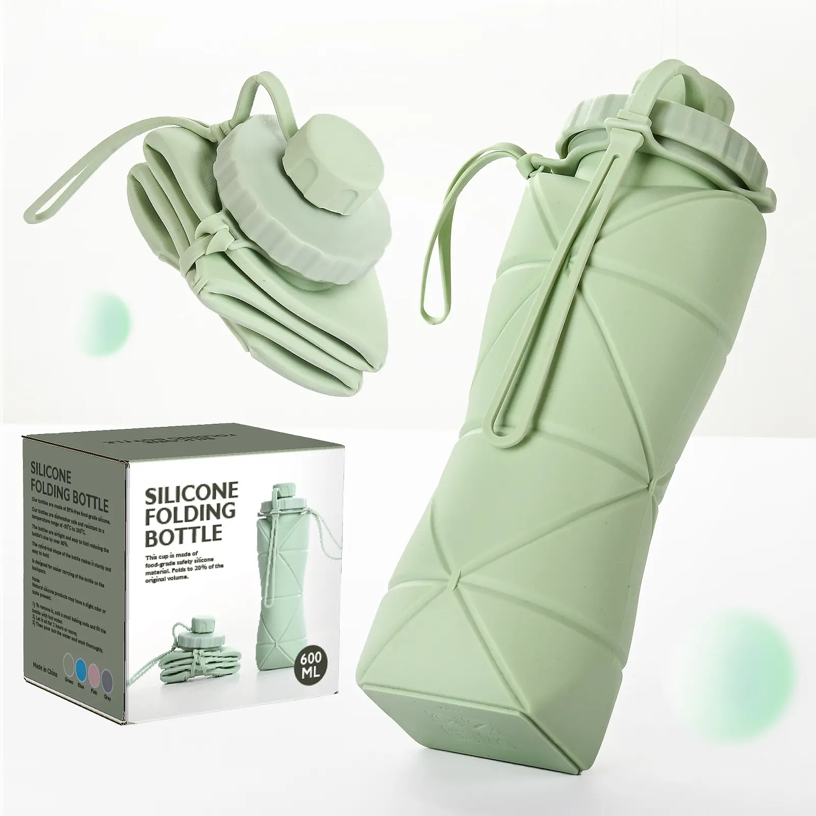 600ml Silicone Sport Boisson Bouteille D'eau Sans Bpa Pliable Pliable Potable Bouteille D'eau Silicone Voyage Sport Bouteille D'eau