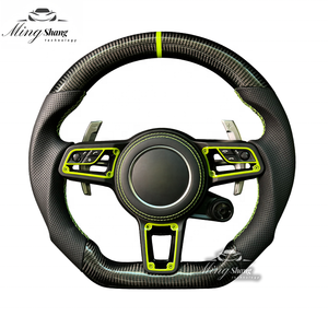 Volante Deportivo Personalizado de Fibra de Carbono Auténtica en Negro y <span class=keywords><strong>Verde</strong></span> para Porsche 911 718 Panamera Cayenne Taycan Boxster Cayman <span class=keywords><strong>Macan</strong></span> - Product Image 1