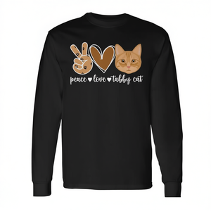 Camiseta de Manga Larga con Diseño de Gato Naranja 'Peace Love' para Dueños y Amantes de Gatos, para Uso Promocional - Product Image 3