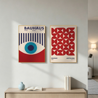 Décoration murale moderne : Ensemble d'art abstrait à motifs géométriques avec cadre en aluminium, affiche sur toile personnalisable pour projets résidentiels et hôteliers