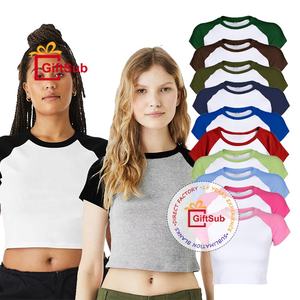 Summer Sublimation Blank <strong>Crop</strong> <strong>Top</strong> Tee Contrast Raglan Sleeve Sexy Slim Fit T Shirts Cute Girls Cropped T-Shirts for Teen Girls - Product Image 3