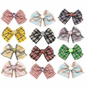 Nouveau britannique Plaid chien chat Pet cravate nœud coiffure fleur chapeaux élastique Barrettes - Product Image 1